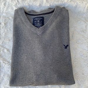 American Eagle Gray Cotton V-Neck Pullover SzXXL